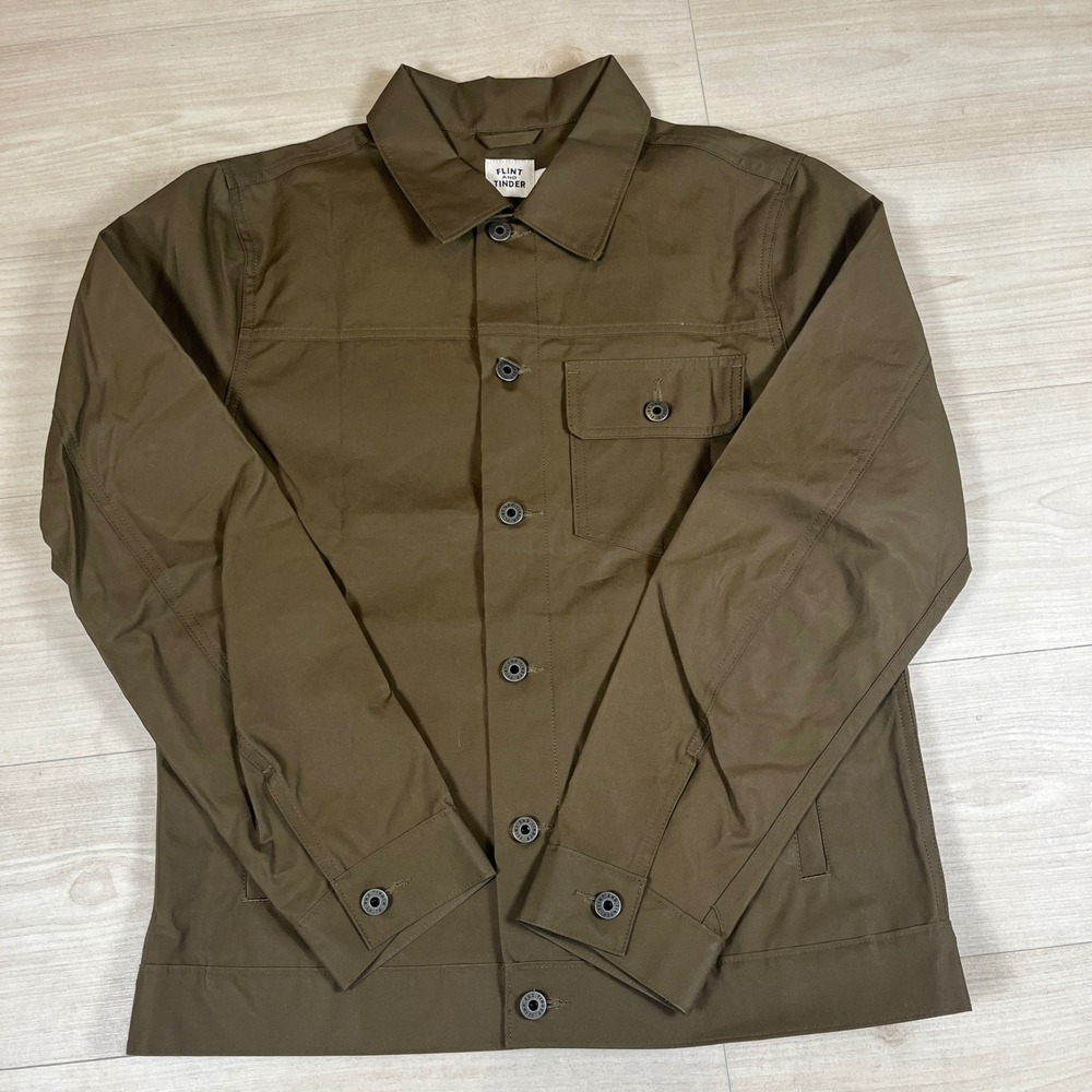 Flint and Tinder Waxed Trucker Jacket Mens Medium British Millerain Olive NWOT